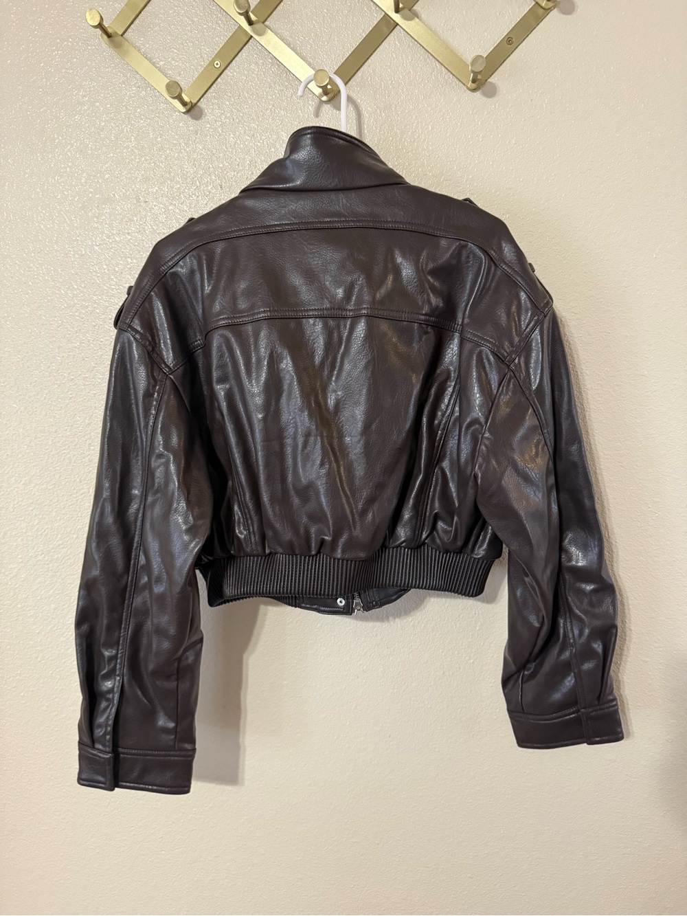 Zara Faux Leather Cargo Pocket Cropped Bomber Jacket size large - Picture 11 of 12